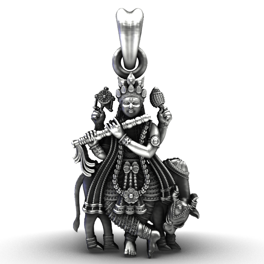 Lord Krishna with Sacred Cow Pure Silver Pendant