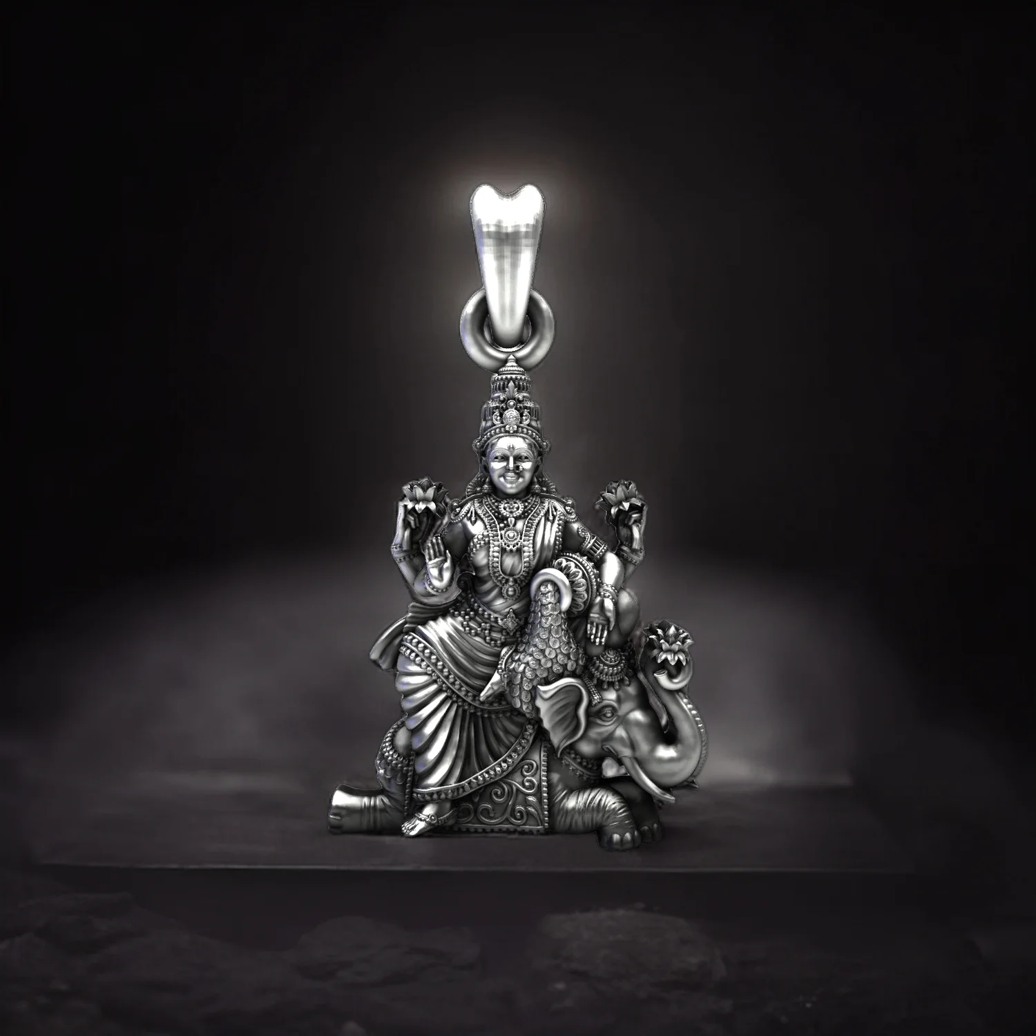 Gaja Lakshmi 925 Sterling Silver Pendant