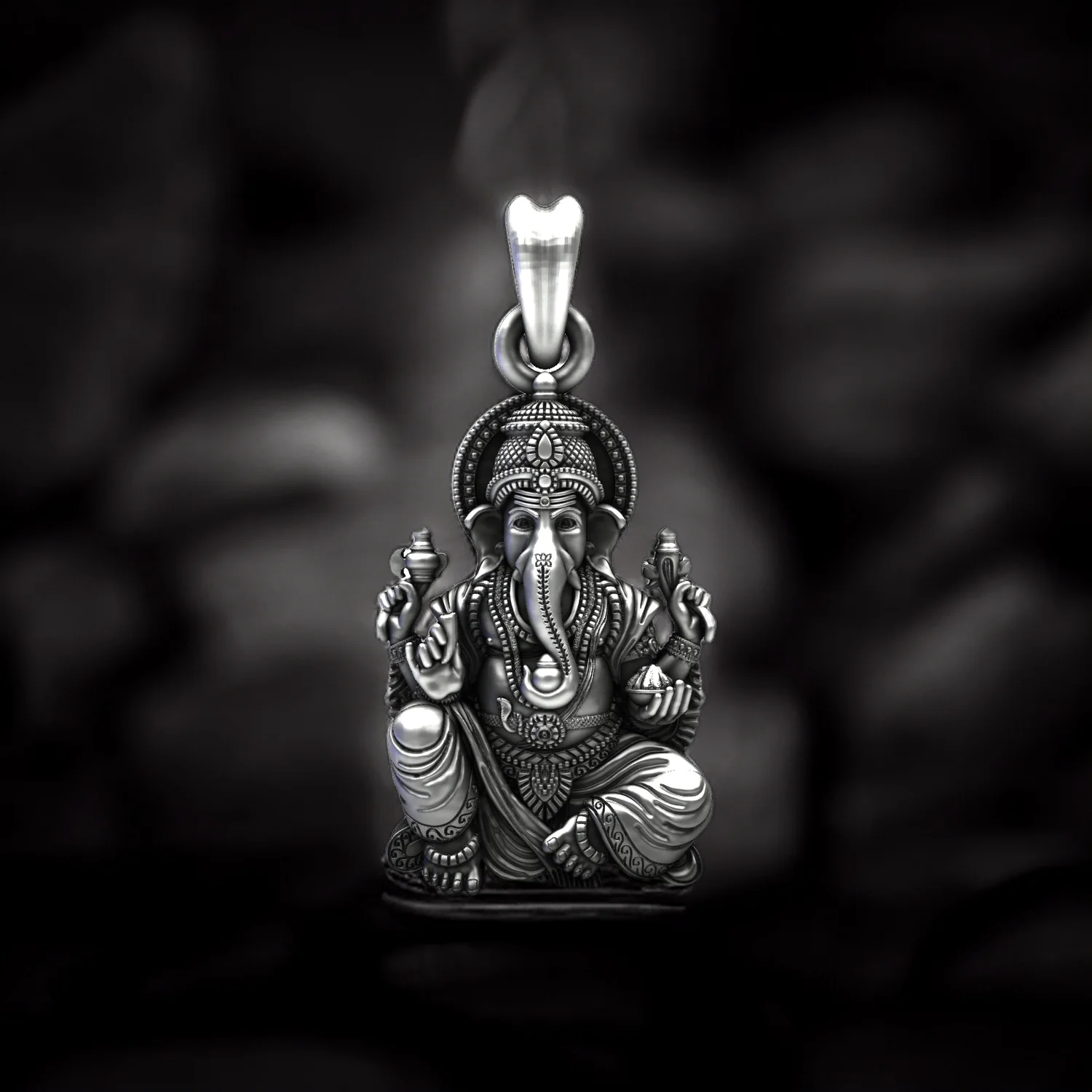Ganesha Oxidised 925 Silver Spiritual Protector Pendant