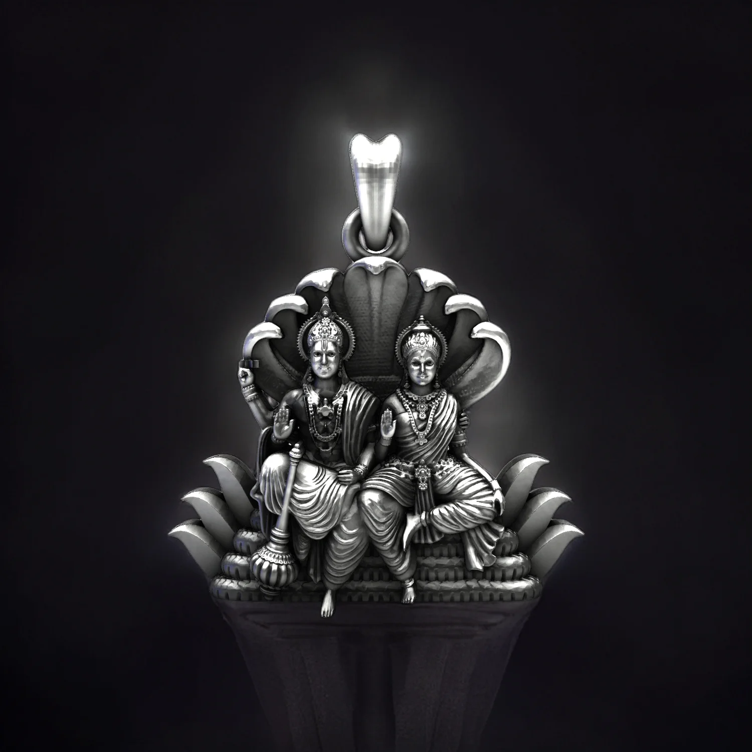 Lakshmi Narayana on Sheshanaga 925 Oxidised Silver Pendant