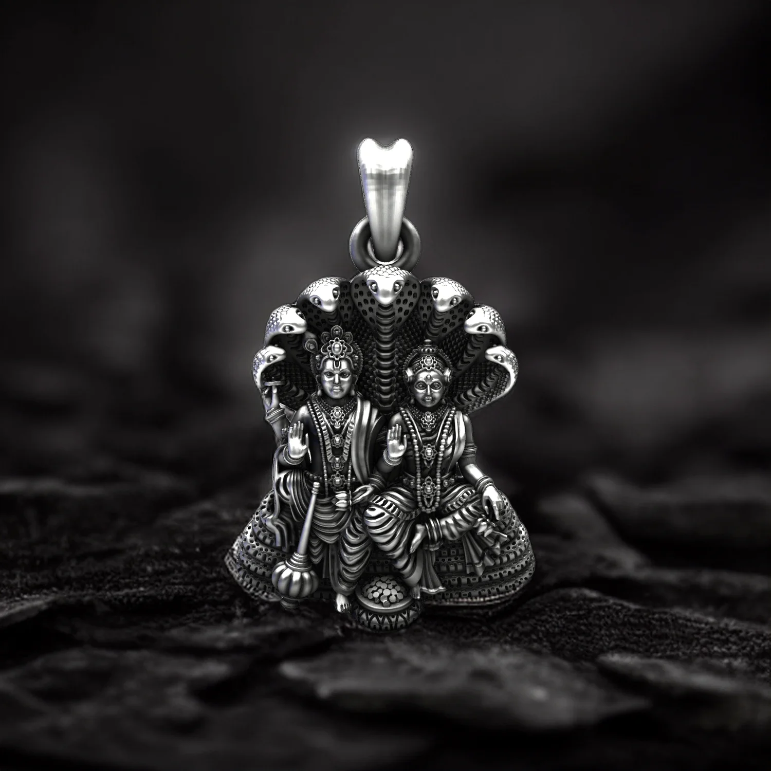 Lakshmi Narayana under Sheshanaga 925 Silver Pendant