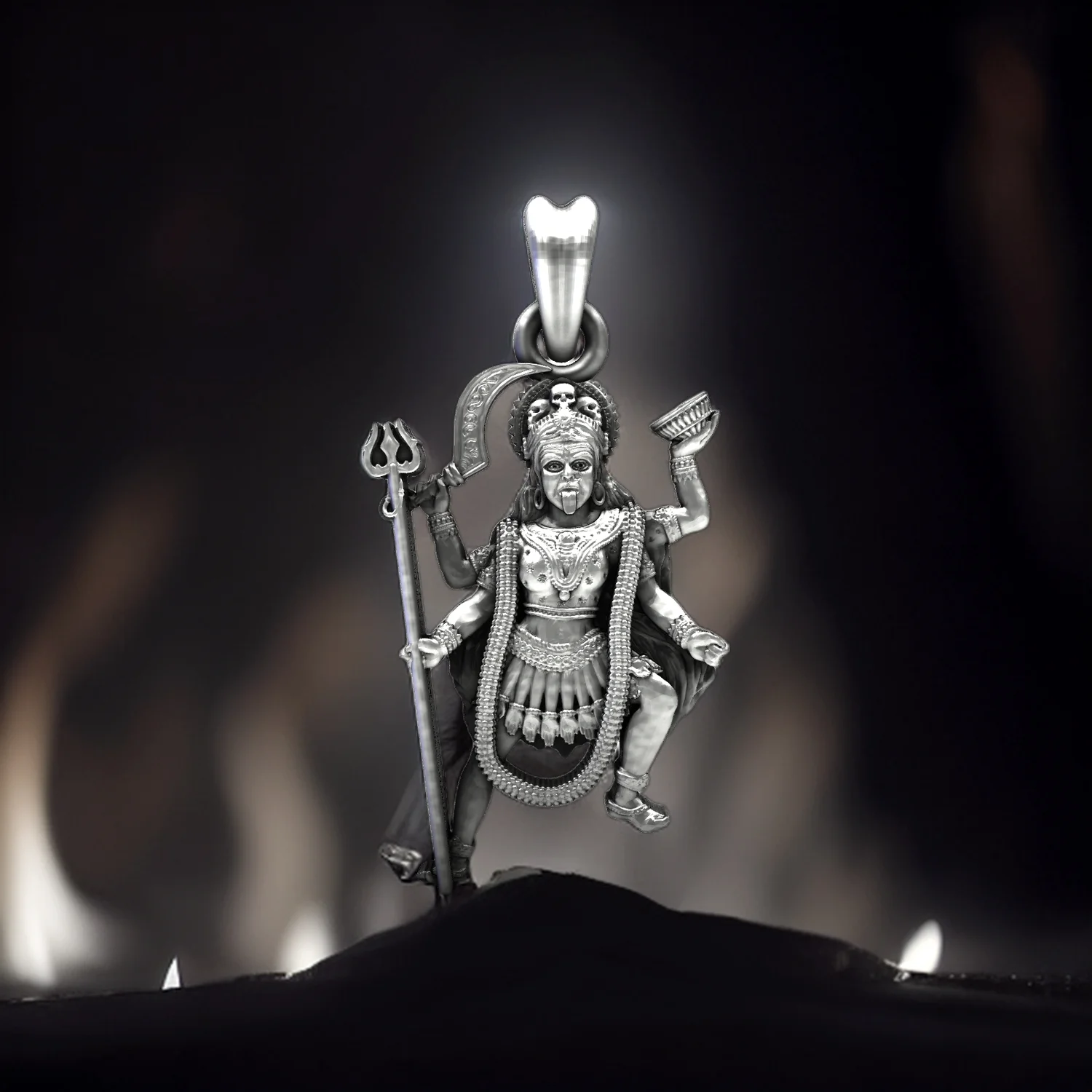Maa Kali over Lord Shiva 925 Sterling Silver Pendant