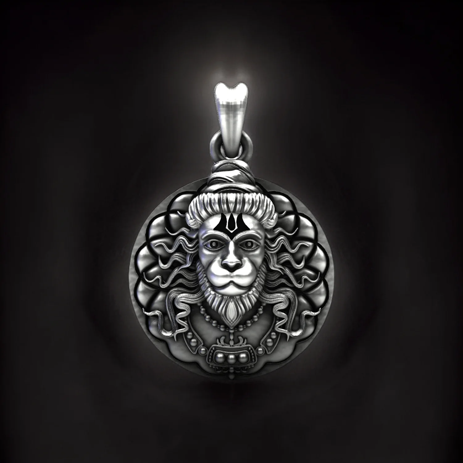 Ornate Hanuman Mandala 925 Sterling Silver Pendant