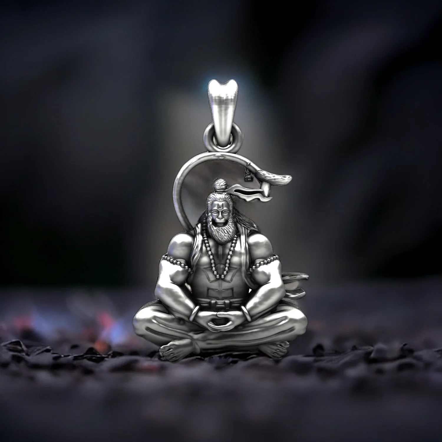 Pure 925 Silver Meditating Lord Hanuman Pendant