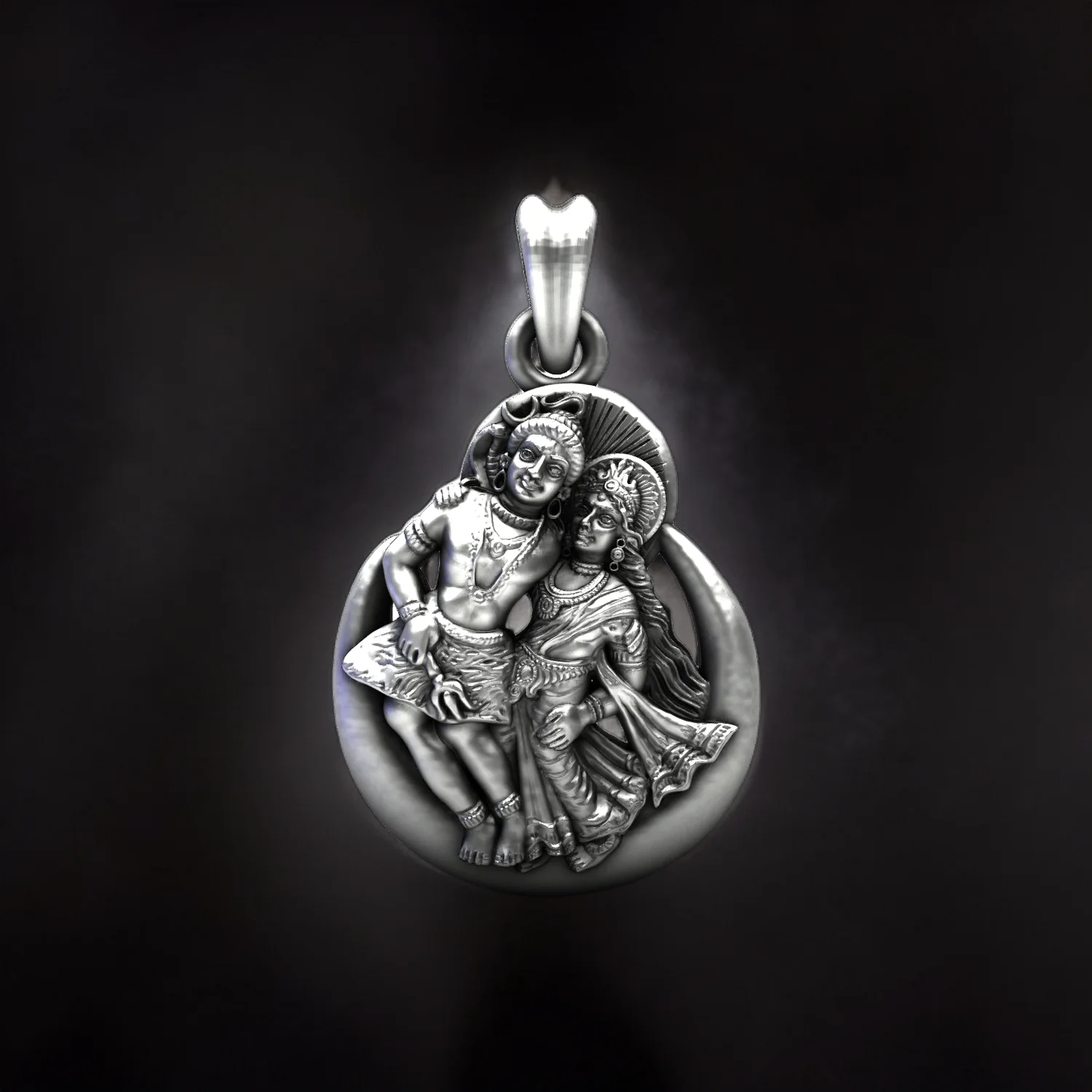 Shiva Parvati Moon 925 Oxidised Silver Pendant